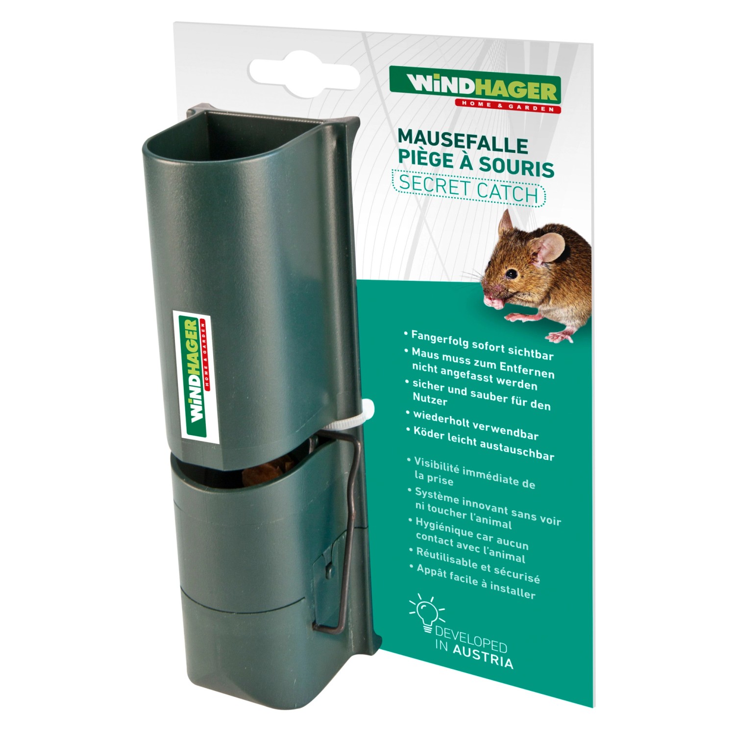 Windhager Mausefalle Secret Catch: Diskret, sicher und wiederverwendbar. Fangerfolg sofort sichtbar.