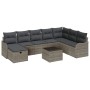 Graues 9-tlg. vidaXL Garten-Sofa-Set aus Polyrattan mit Kissen und Tisch mit Stauraum.