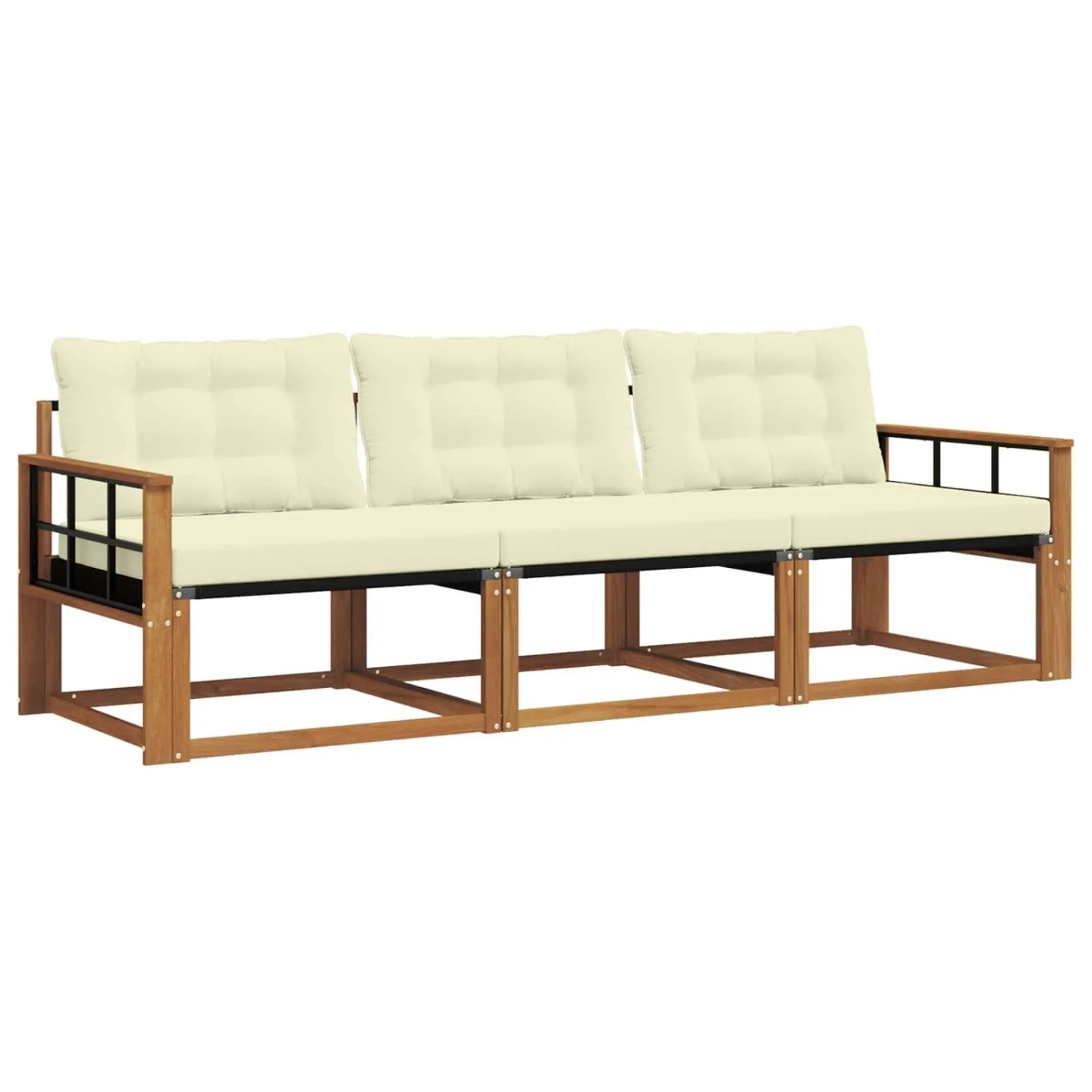 vidaXL Outdoor-Sofagarnitur mit Kissen 3-Tlg Natur und Creme 3369149