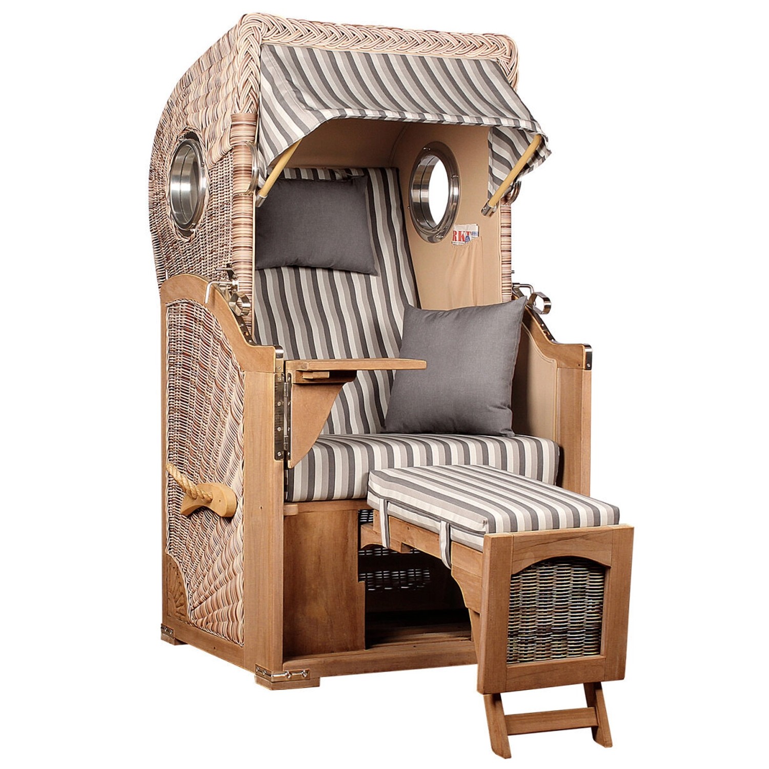 GarWoh - Strandkorb Rantum Single Bullauge Teak PE Shell Bezug Strandkorb Rantum Single Bullauge Teak PE Shell