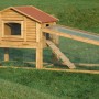 Dobar Kleintierstall Blockhaus mit Freigehege aus Kiefernholz, rotbraunes Dach.