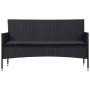 Schwarzes 3-Sitzer Gartensofa aus Rattan mit Sitzkissen, Teil des vidaXL Lounge-Sets.