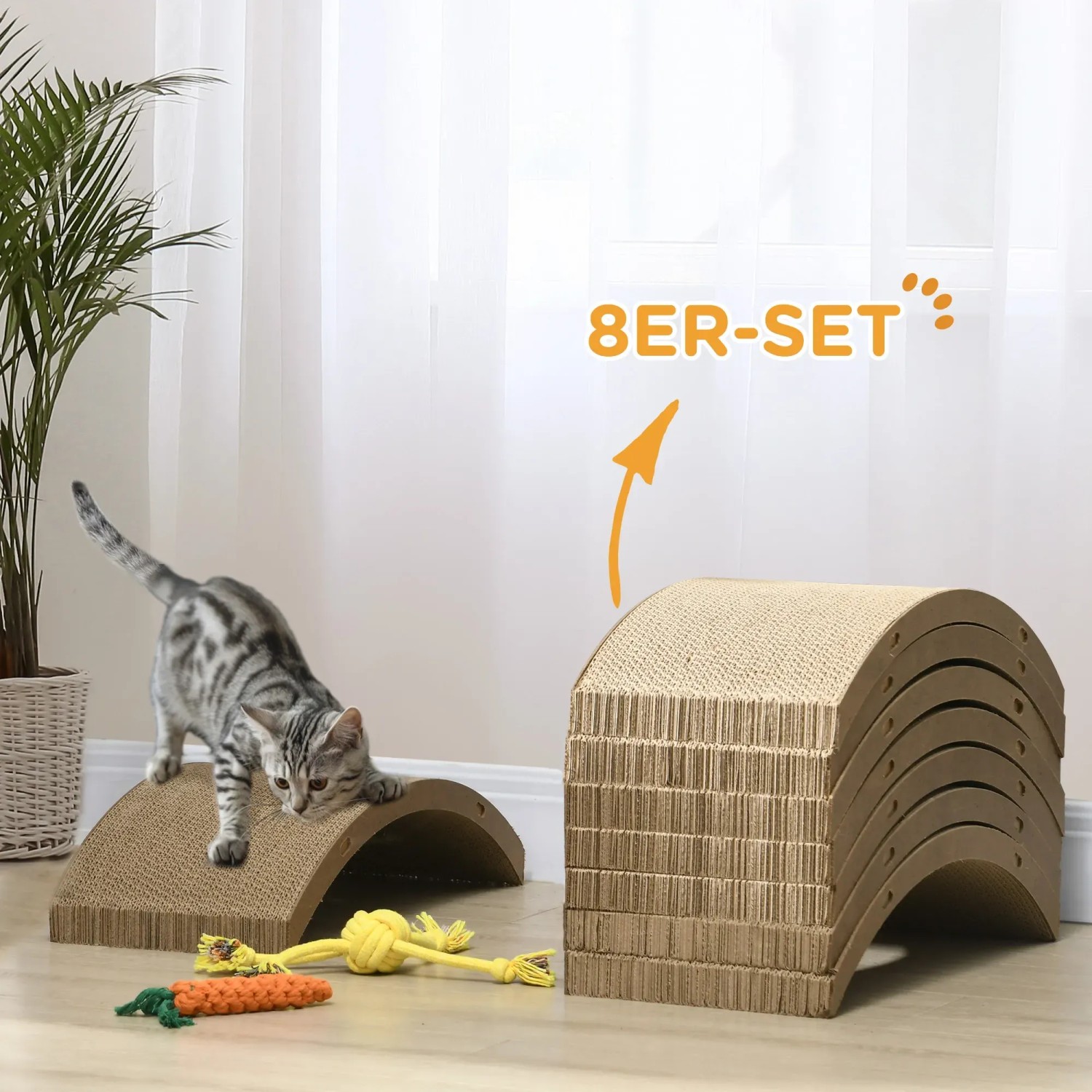 PawHut Kratzbrett 8er Set aus Pappe, mit Katze und Spielzeug.