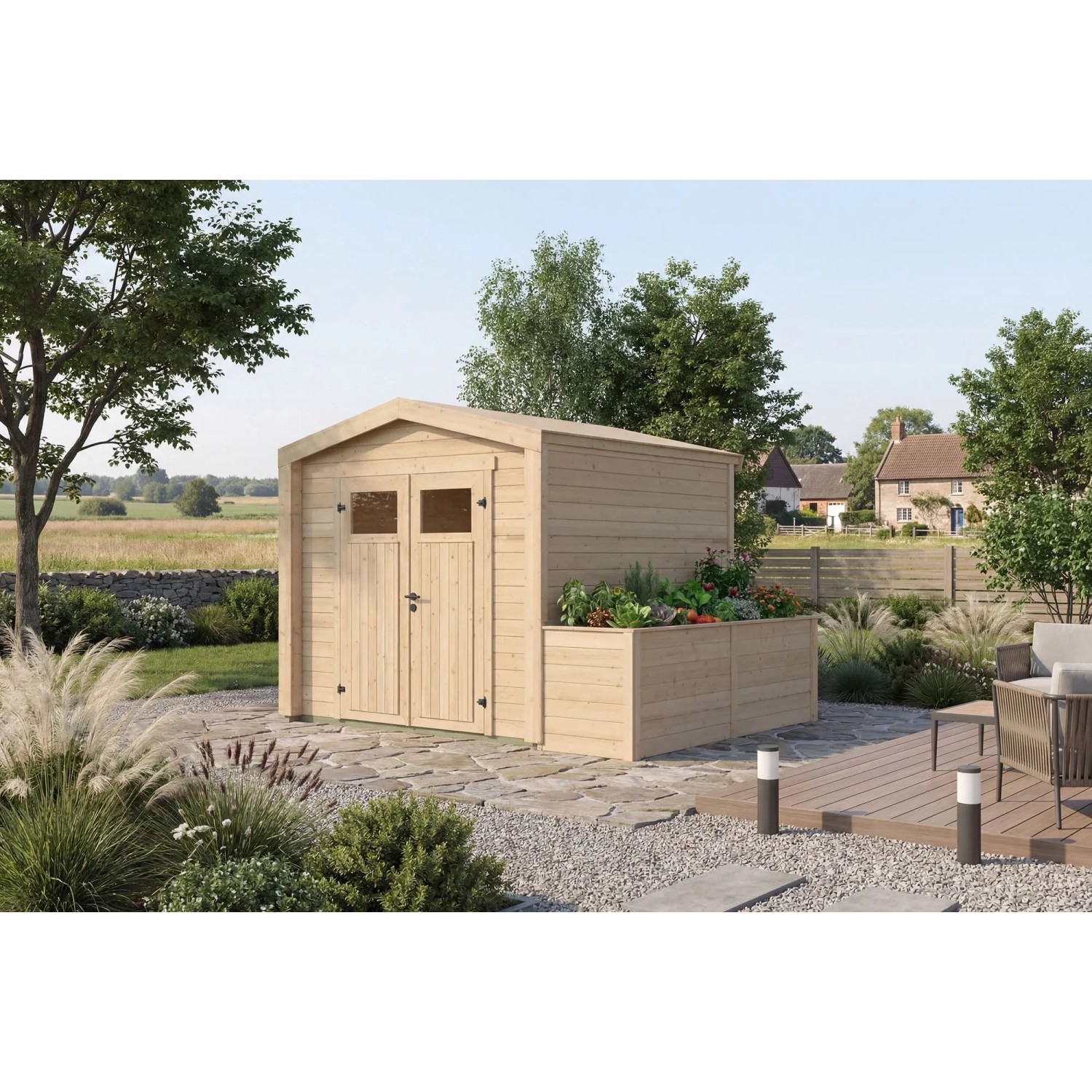 Weka Holz-Gartenhaus Killarney Satteldach Natur Unbehandelt 320 cm x 248 cm