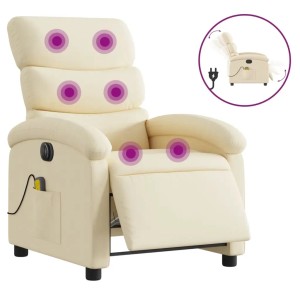 Elektrischer Massagesessel in Creme mit Vibrationsmassage und Seitentasche.