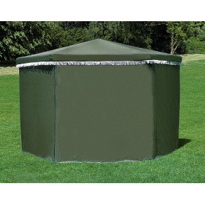 Grüner Wetterschutzumhang für Pavillon Marburg mit Eingang.