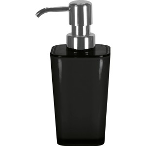 Schwarzer Kleine Wolke Seifenspender Easy mit silberfarbenem Spenderkopf.