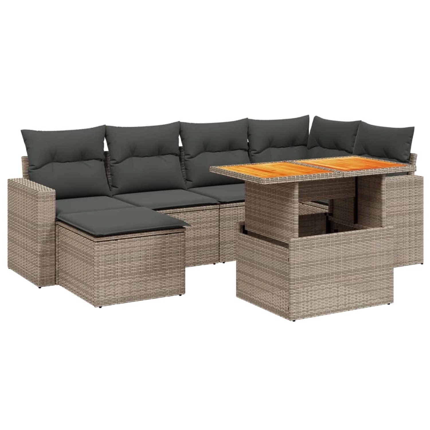 vidaXL 7-Tlg Garten-Sofagarnitur mit Kissen Grau Poly Rattan 3271417 günstig online kaufen