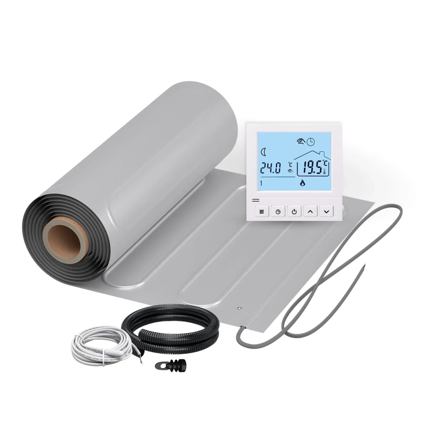 WARMON Fußbodenheizung Elektrisch ALU 150 W/m² inkl. TS 50 Thermostat Digital Weiß 10 m²