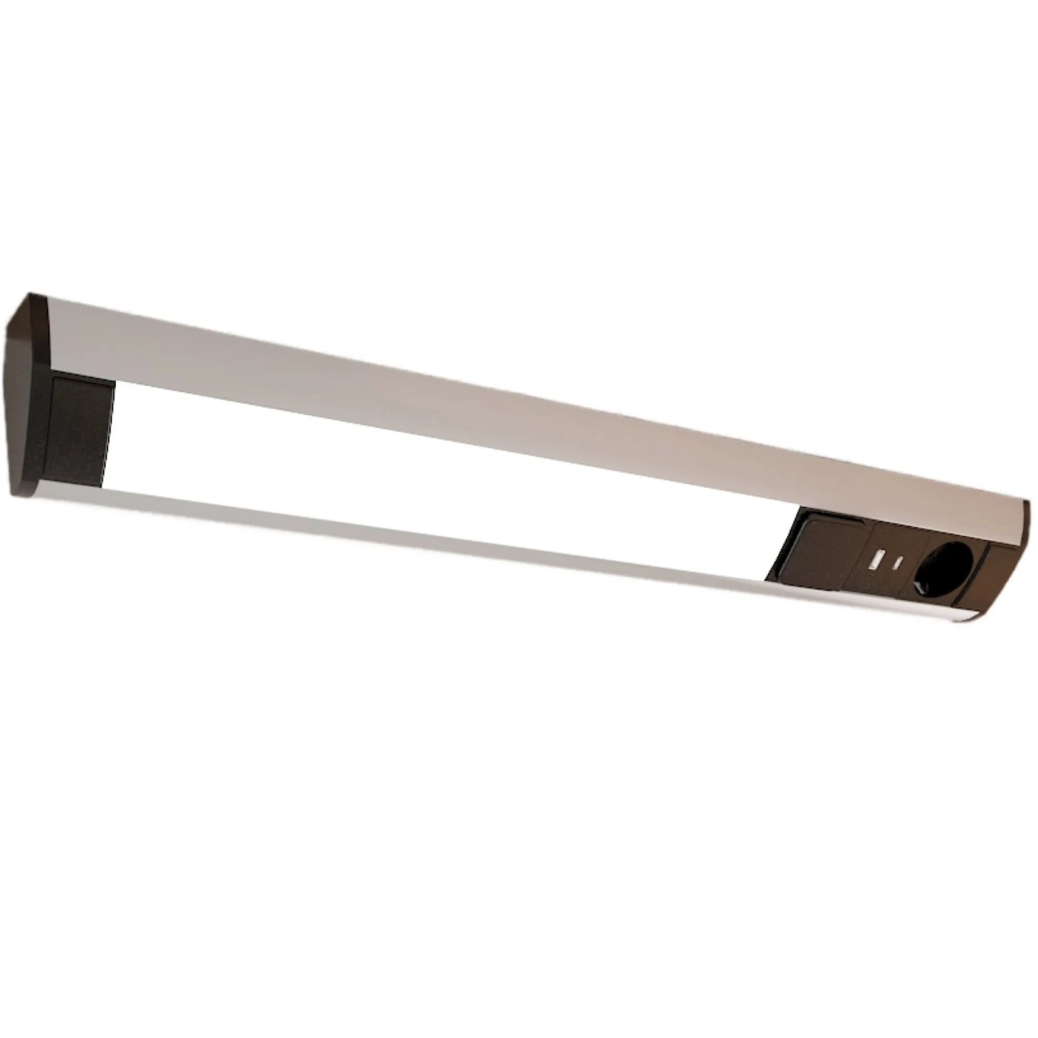 kalb LED Unterbauleuchte mit Schalter und Steckdose 230VAC 3000 Kelvin USB Typ A und C Aluminium und ABS IP20 Silbergrau