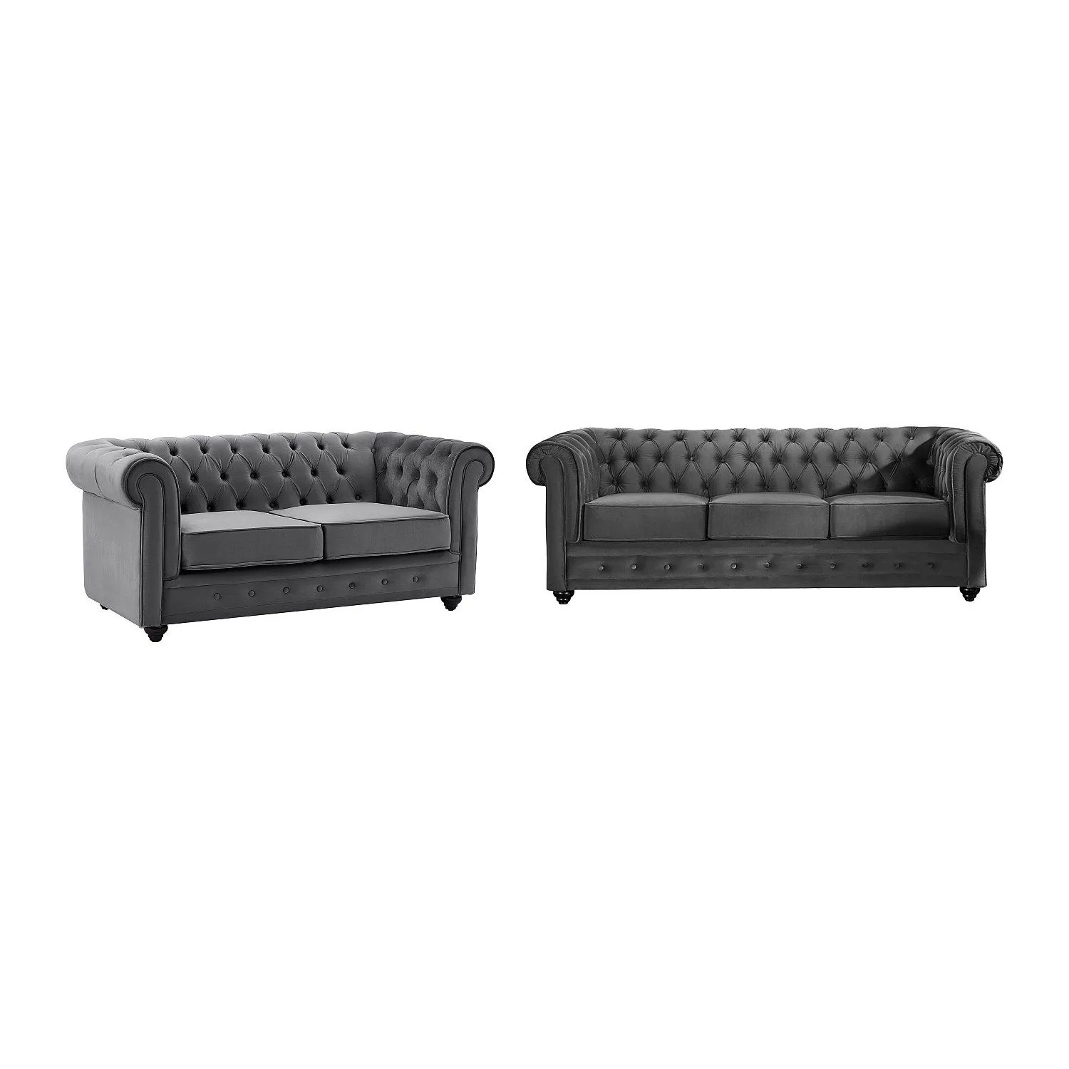Vente-unique Couchgarnitur Chesterfield Anthrazitgrau 165 cm  205 cm
