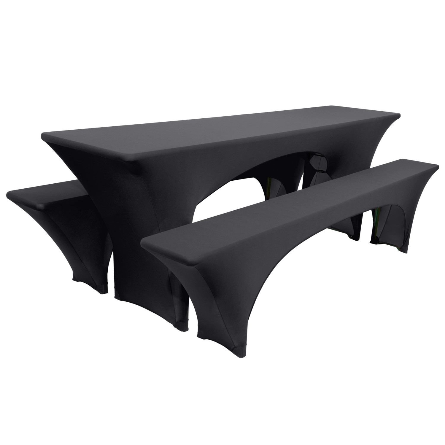 Beautissu Victoria Biertischhusse, 3-teilig, Stretch, Schwarz, für Bierzeltgarnituren.