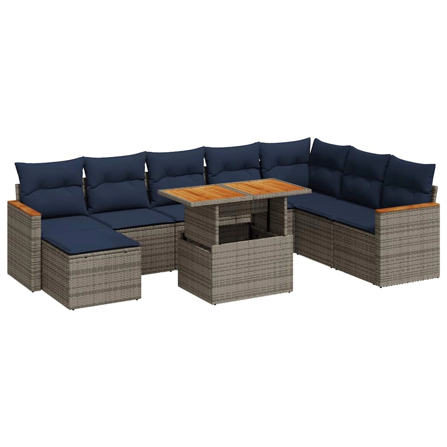 vidaXL 9-Tlg Garten-Sofagarnitur mit Kissen Grau Poly Rattan 3327526 günstig online kaufen
