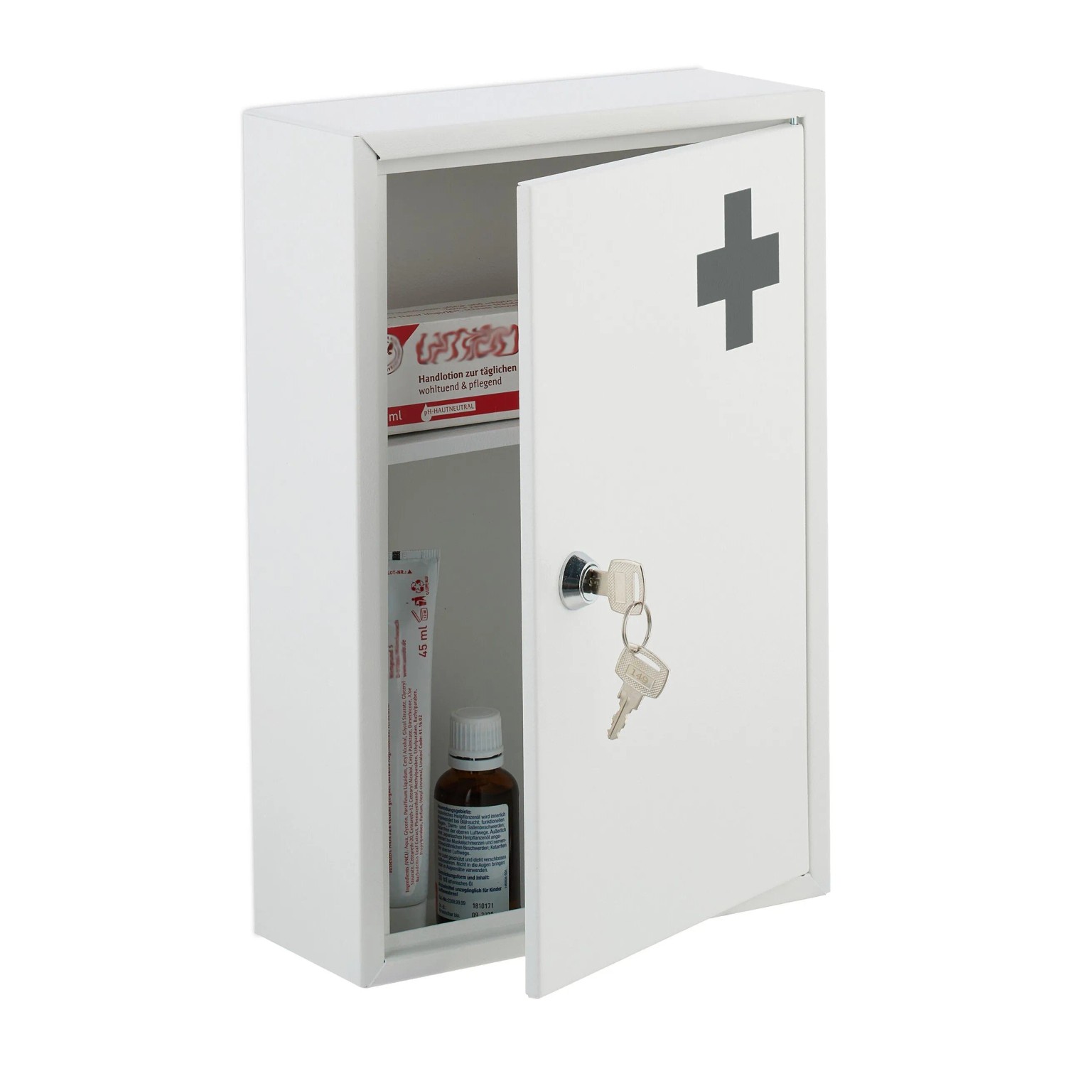 Relaxdays Medizinschrank Metall Weiß Abschließbar 32 cm x 21,5 cm x 8 cm 1,3 kg