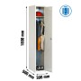 Grauer PROREGAL Spind AMEGO, 180x30x50cm, mit offenem Abteil und Kleidung.