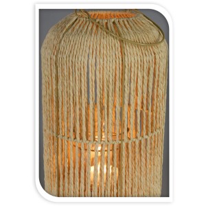 Naturfarbene Laterne mit Griff, Ø 21 cm x 26 cm, aus Schnur und Metall für gemütliche Beleuchtung.