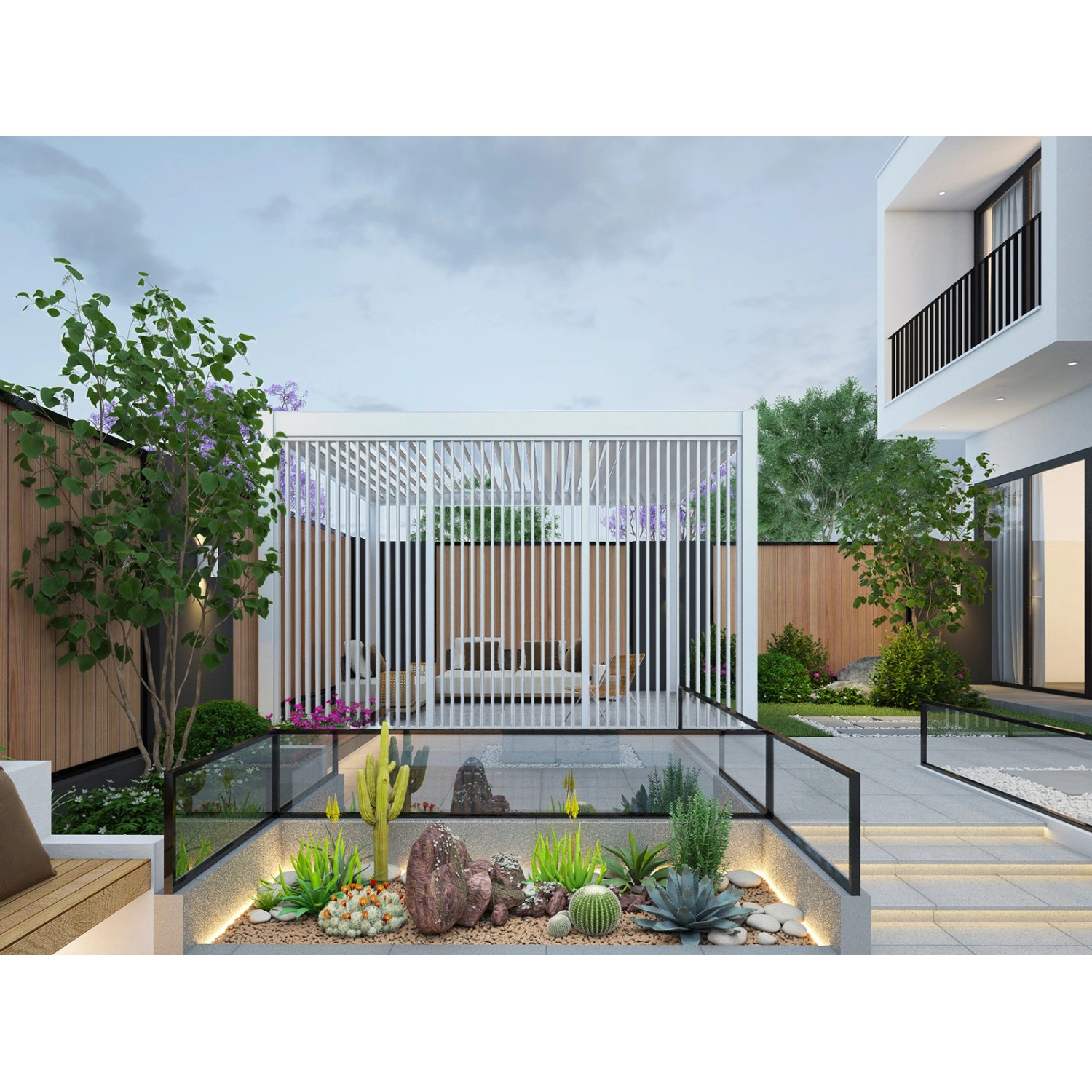 Weide Lamellenwand für Pergola, 93cm, Weiß, Aluminium. Vertikales Paneel als Wind- und Sichtschutz.