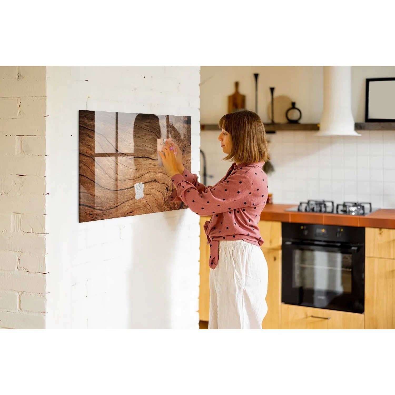 Tulup Glasmagnettafel Beschreibbar Altes Holz Magnettafel Wand Glas 100x70 cm Weißer Marker Magnetisches Whiteboard Glas_4