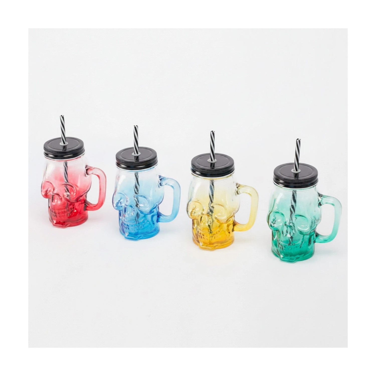Relaxdays Trinkgläser Glas Mehrfarbig mit Deckel 4er Set Spülmaschinengeeignet 14,5 x 12 x 9 cm