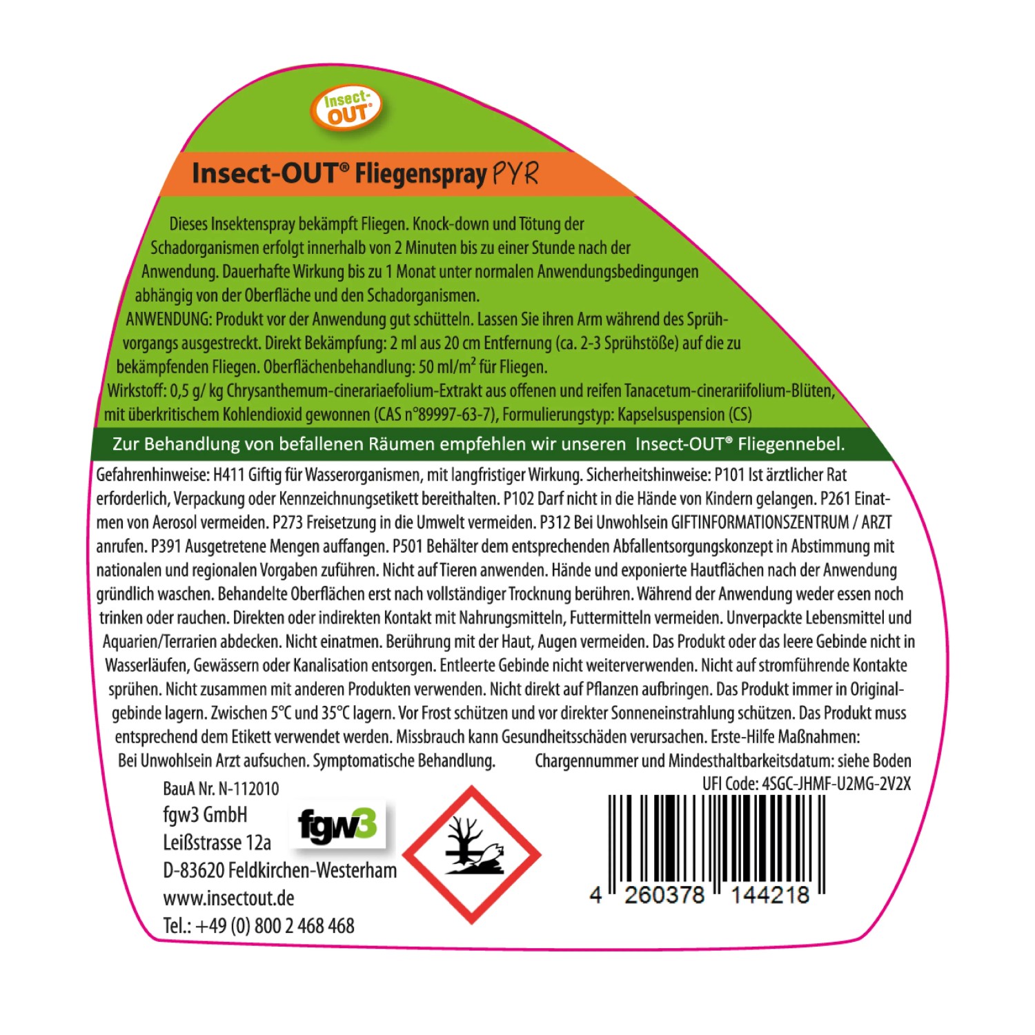 Insect-Out Fliegenspray PYR 500ml: Pumpspray zur biologischen Fliegenbekämpfung im Haus und Garten.