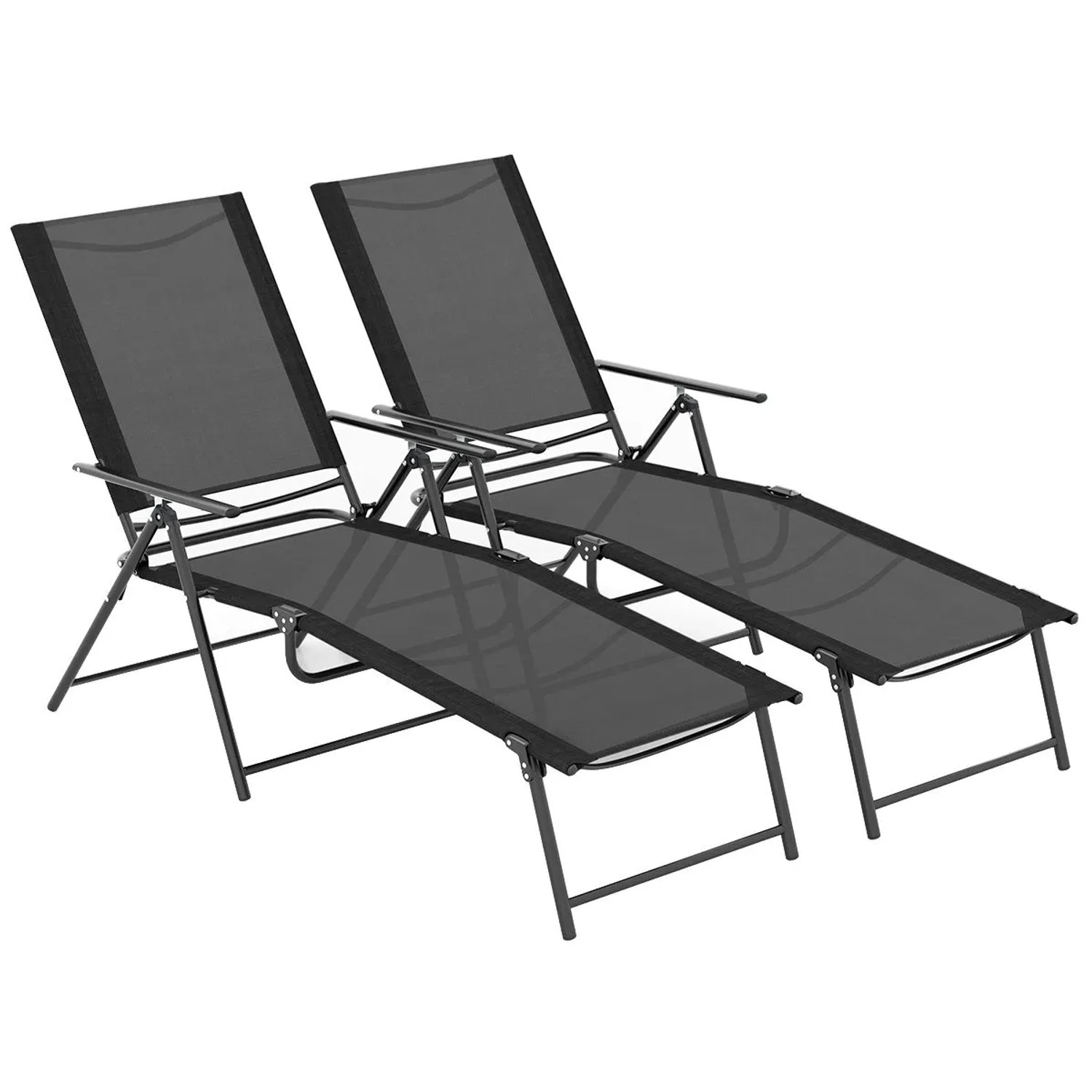 Costway 2er Set Sonnenliege Klappbar Verstellbare Rückenlehne Schwarz