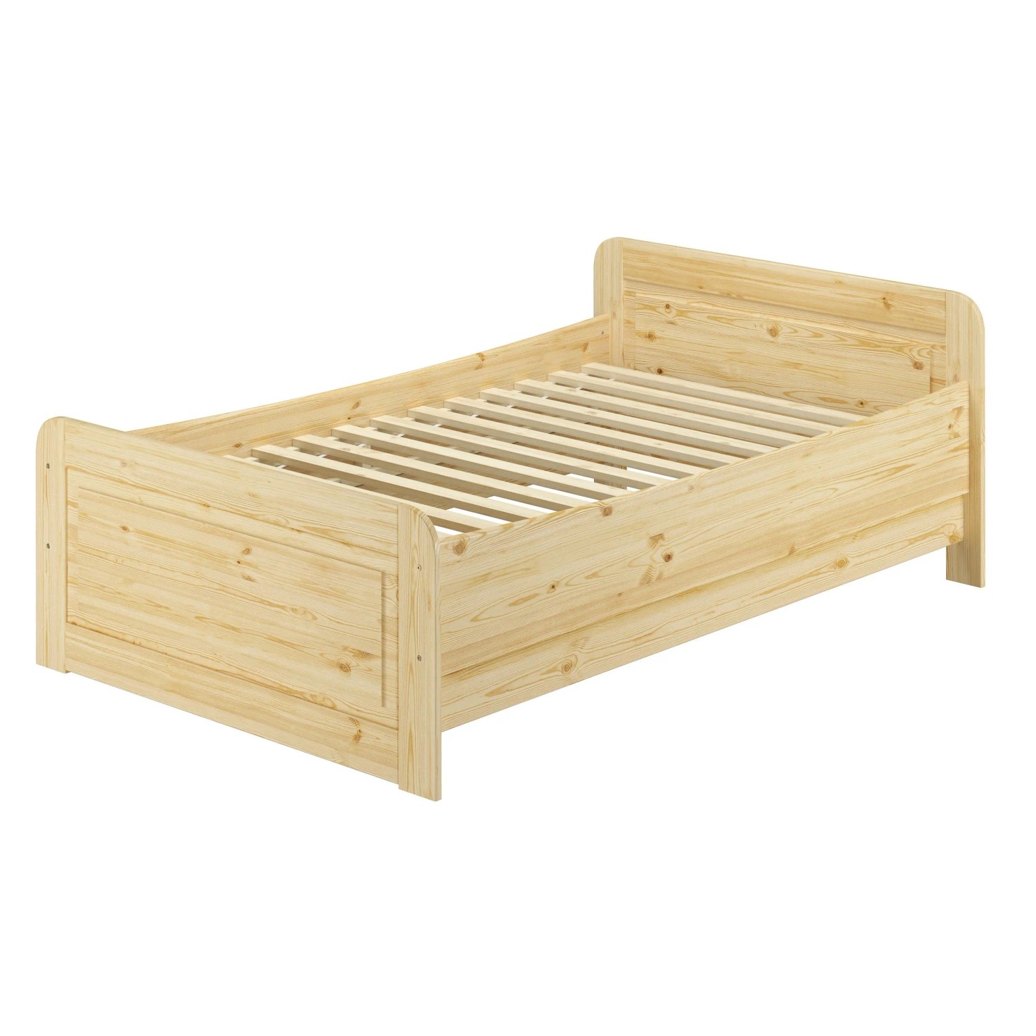 Erst-Holz Bett Extra Hoch 120 x 220 Kiefer Massiv Überlänge mit Rollrost Modell 42