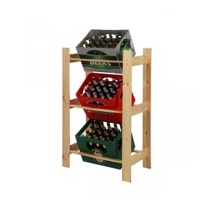 PROREGAL Getränkekistenregal Pinepeak aus Kiefernholz Natur mit 3 vollen Getränkekisten.