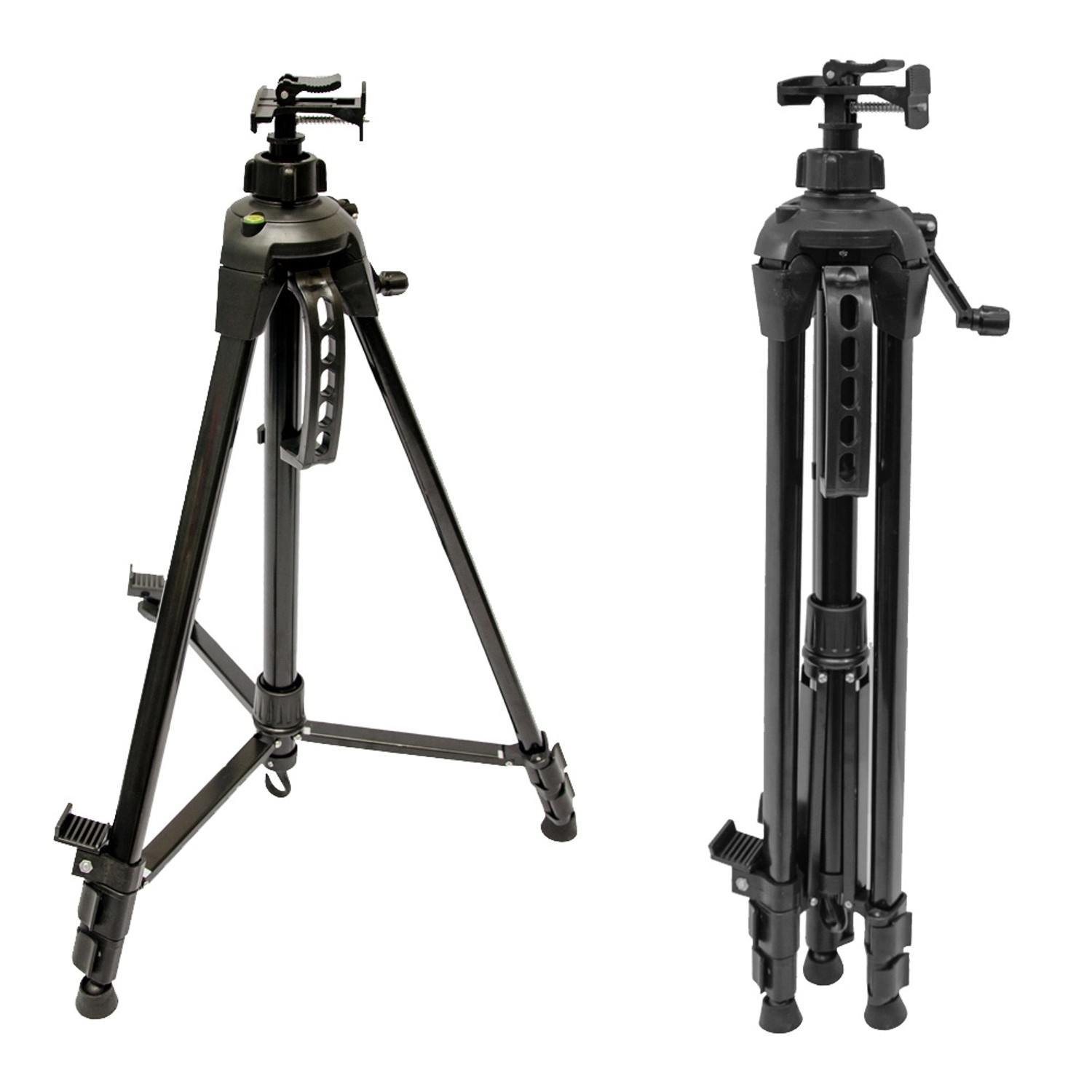 Schwarze eyepower Aluminium Staffelei, 58x160cm, geöffnet und zusammengeklappt.