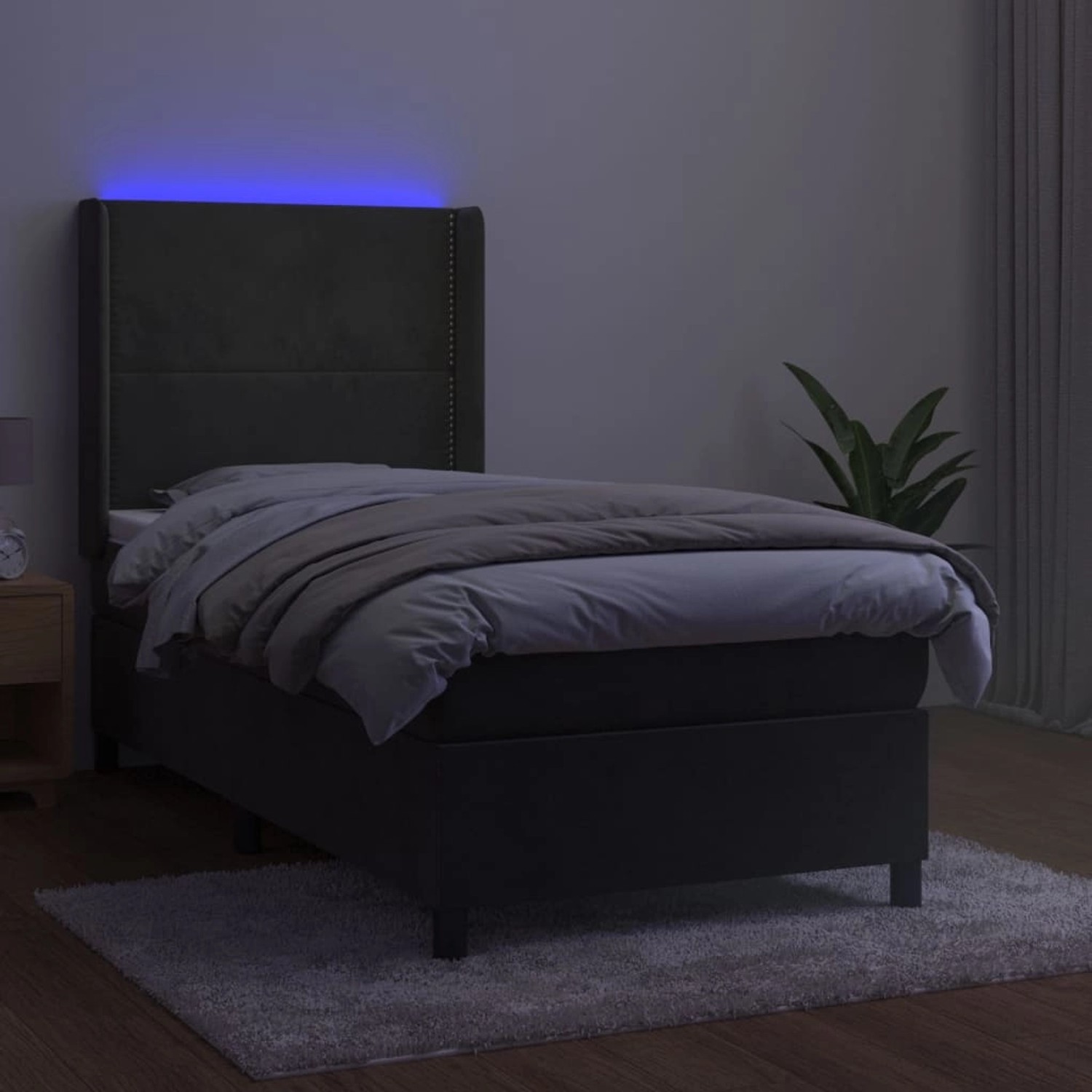 vidaXL Boxspringbett mit Matratze & LED Dunkelgrau 90x190 cm Samt 3139476 günstig online kaufen