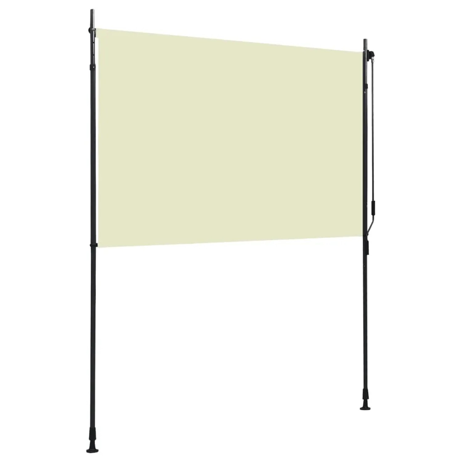 Cremefarbenes vidaXL Außenrollo 200x270 cm mit Handkurbel und verstellbaren Pfosten für Balkon und Terrasse.