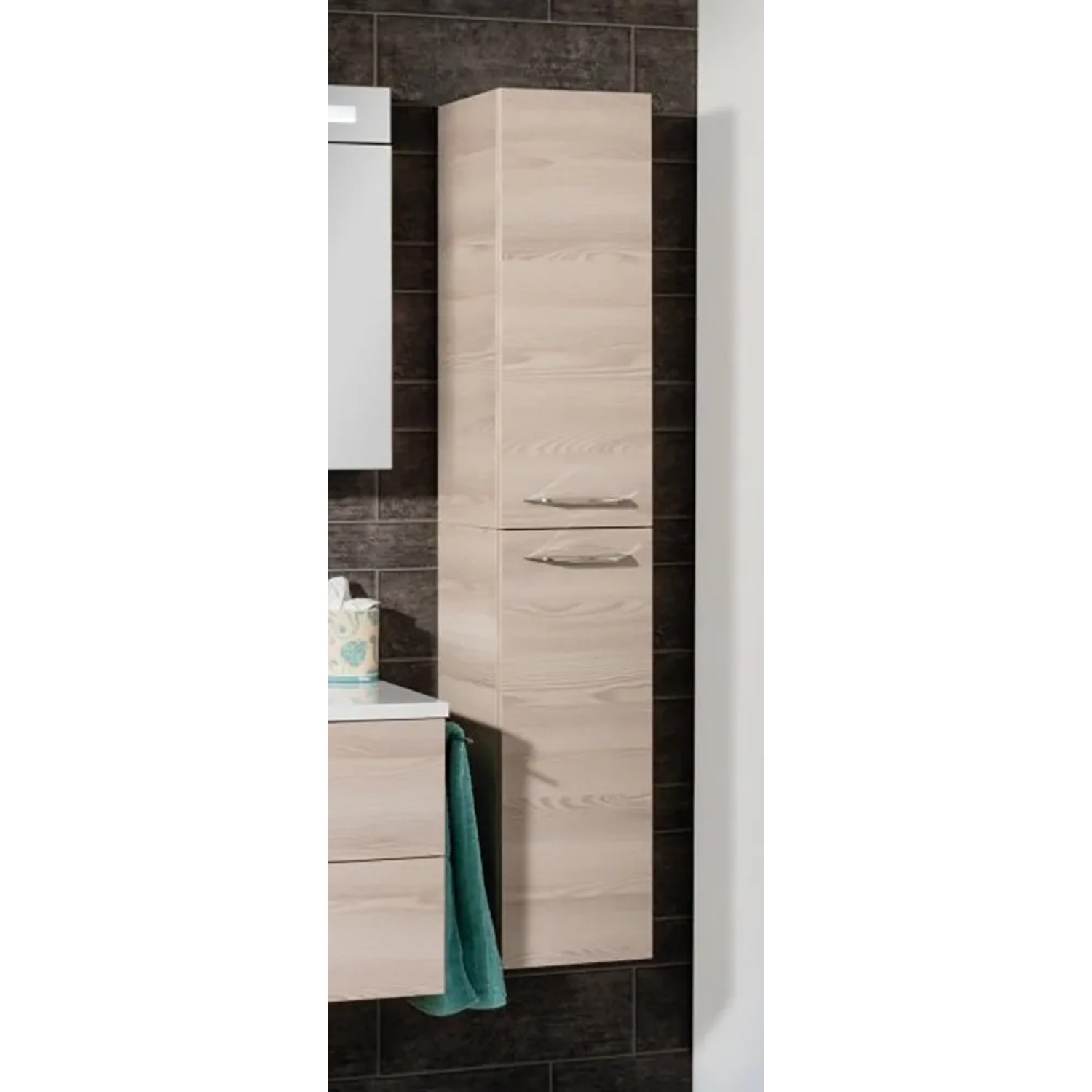 Fackelmann Bad-Hochschrank B.Clever, Alaska Esche, 30 cm breit. Badmöbel zur Aufbewahrung im Badezimmer.