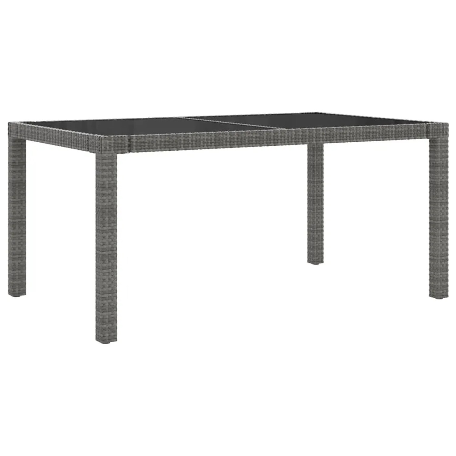 Grauer vidaXL Gartentisch aus Rattan mit Glasplatte, Teil der 5-tlg Essgruppe.