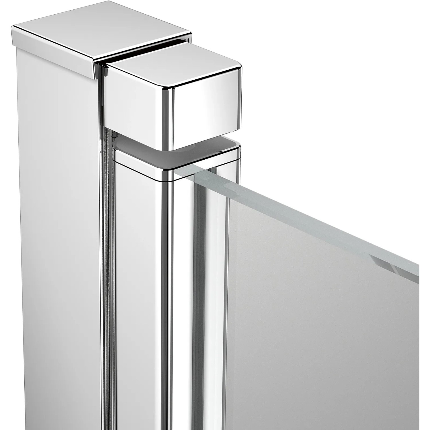 Detailaufnahme: Chrom-Profil und Glas einer baliv Dusch-Pendeltür.