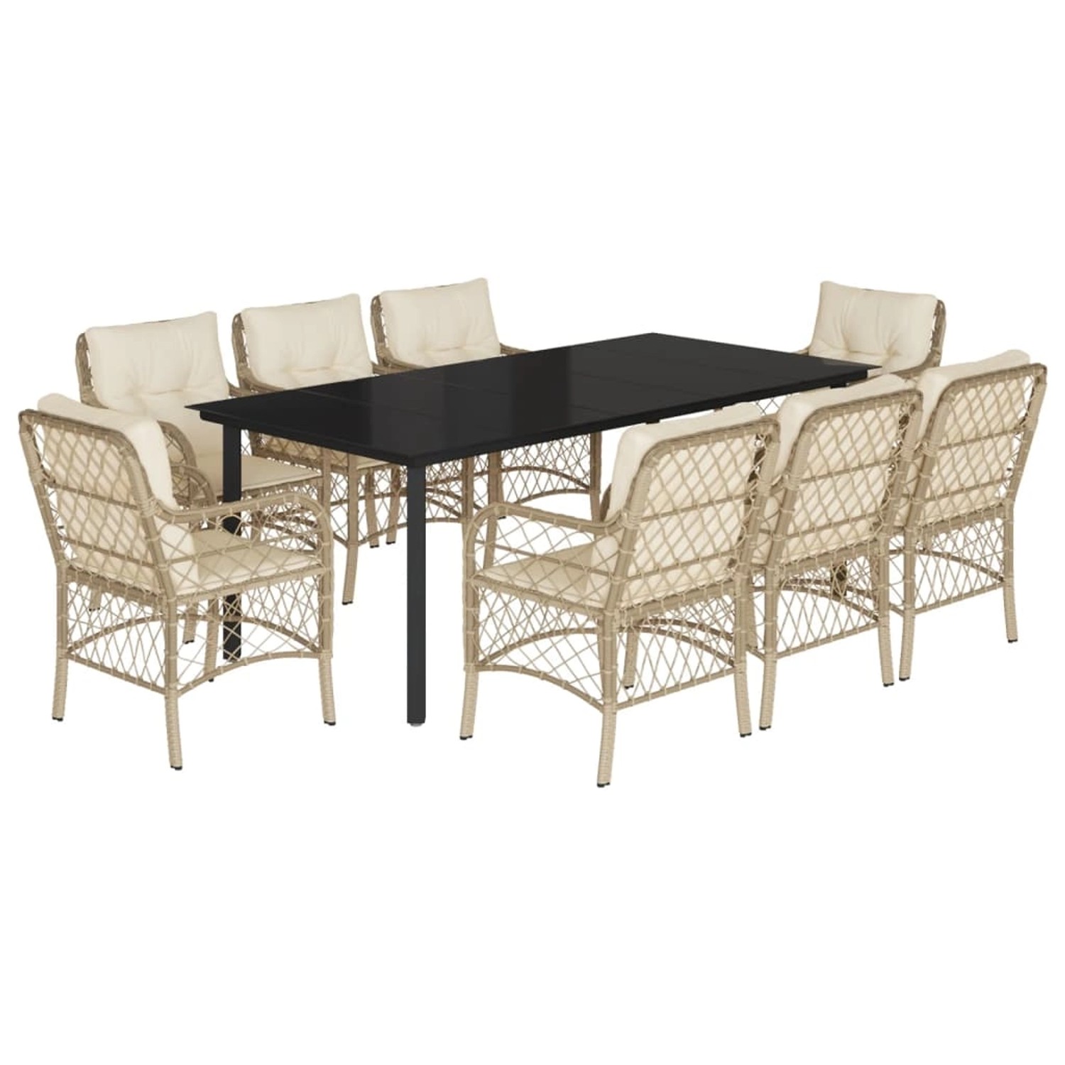 vidaXL 9-Tlg Garten-Essgruppe mit Kissen Beige Poly Rattan 3212151 günstig online kaufen