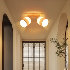 ZMH LED Deckenstrahler 2-flammig in Holzoptik, schwenkbar, Vintage-Design, warmes Licht im Flur.