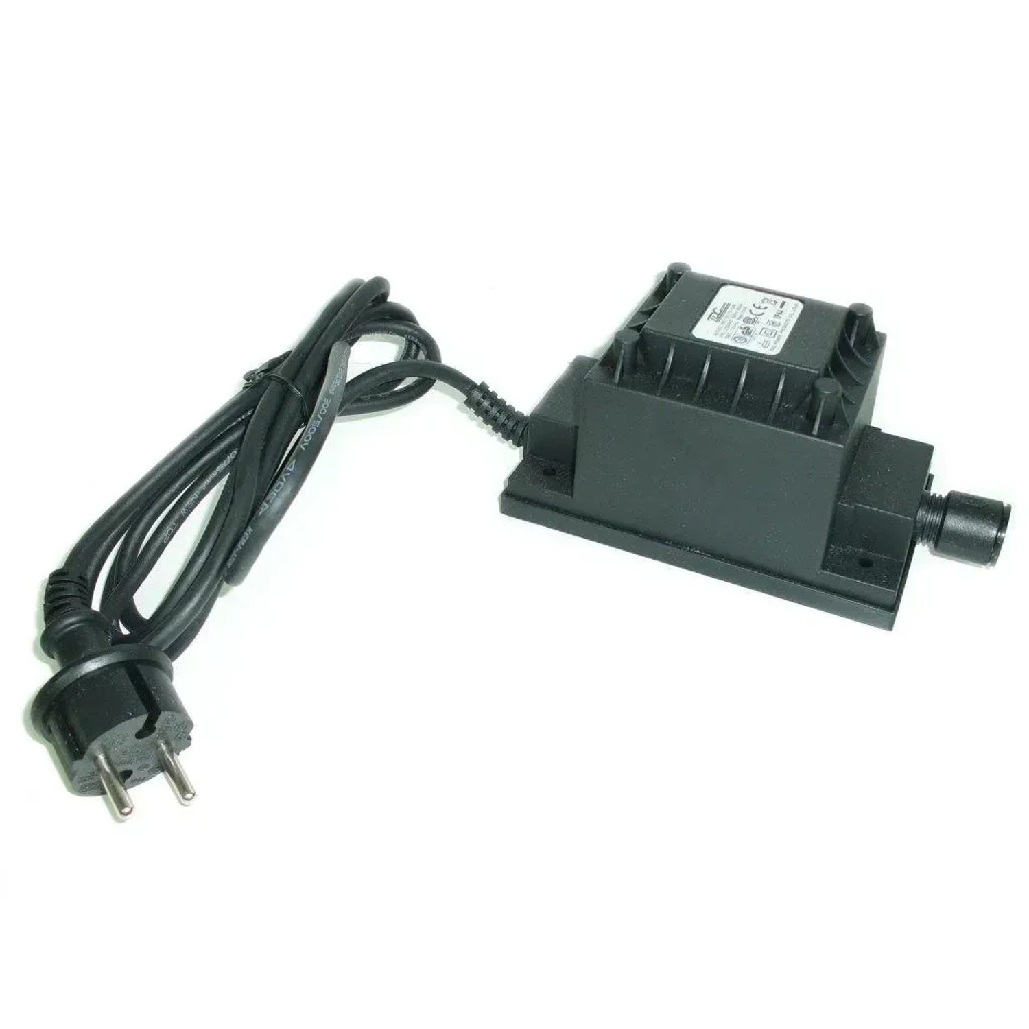Summer Fun Trafo 100W für Einbau Poolbeleuchtung, schwarzes Gehäuse mit Kabel und Stecker.