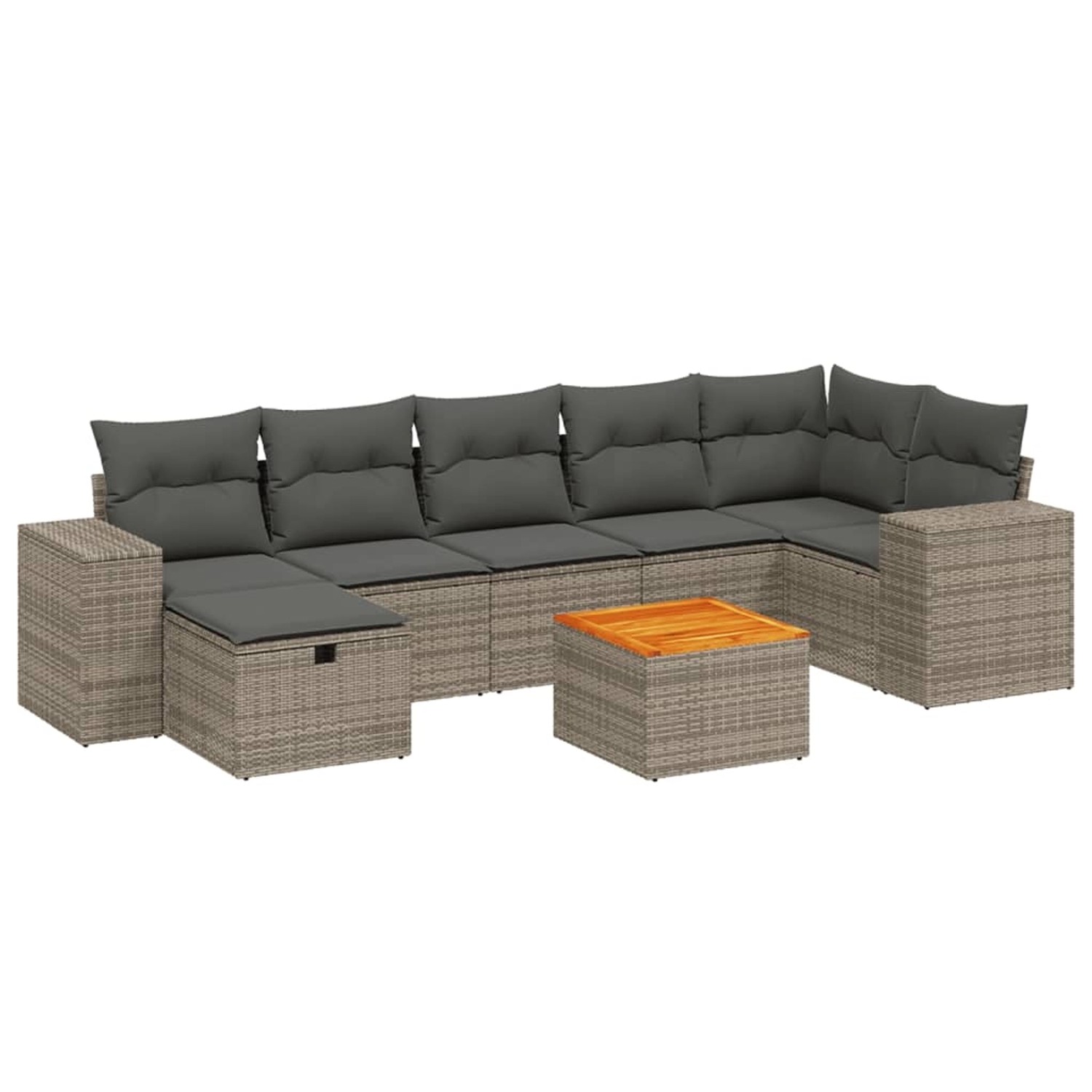 vidaXL 8-Tlg Garten-Sofagarnitur mit Kissen Grau Poly Rattan 3265183