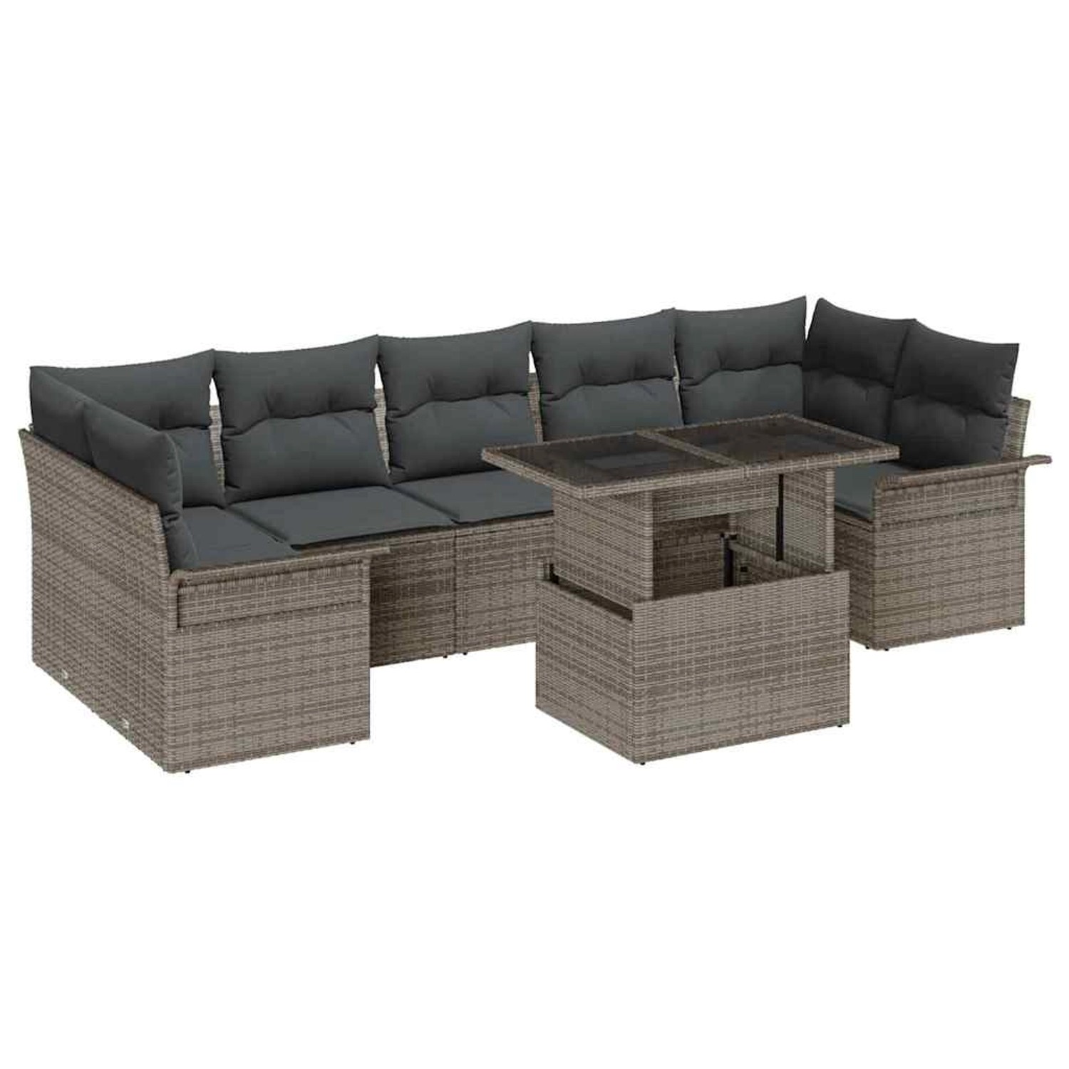 vidaXL Garten-Sofa-Set mit Kissen mit Speicher 8-Tlg Grau Poly Rattan 33569 günstig online kaufen