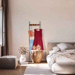 Relaxdays Handtuchleiter mit 4 Sprossen Stahl MDF Schwarz Braun Rutschfest Justierbar 160,5 cm x 44 cm x 1,5 cm 1,8 kg