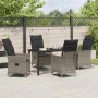 Graue 5-tlg. vidaXL Garten Essgruppe aus Poly Rattan mit Tisch und Stühlen mit Kissen.