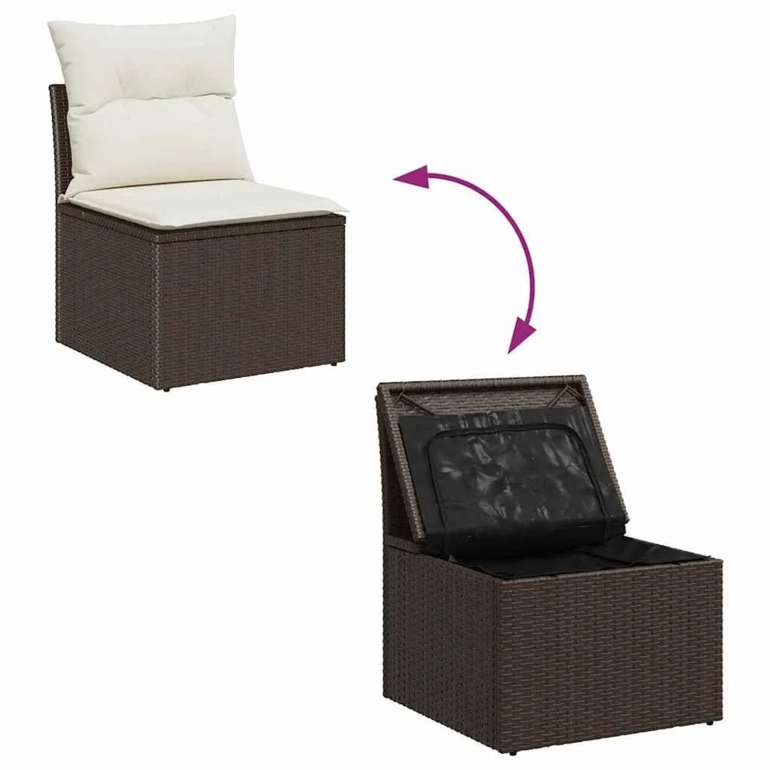 vidaXL Gartenmöbel-Set: Braunes Poly-Rattan Sofa mit Kissen und Stauraumfunktion.