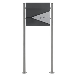 ML-Design Standbriefkasten mit Zeitungsfach, anthrazit-silber, mit 120 cm Pfosten.