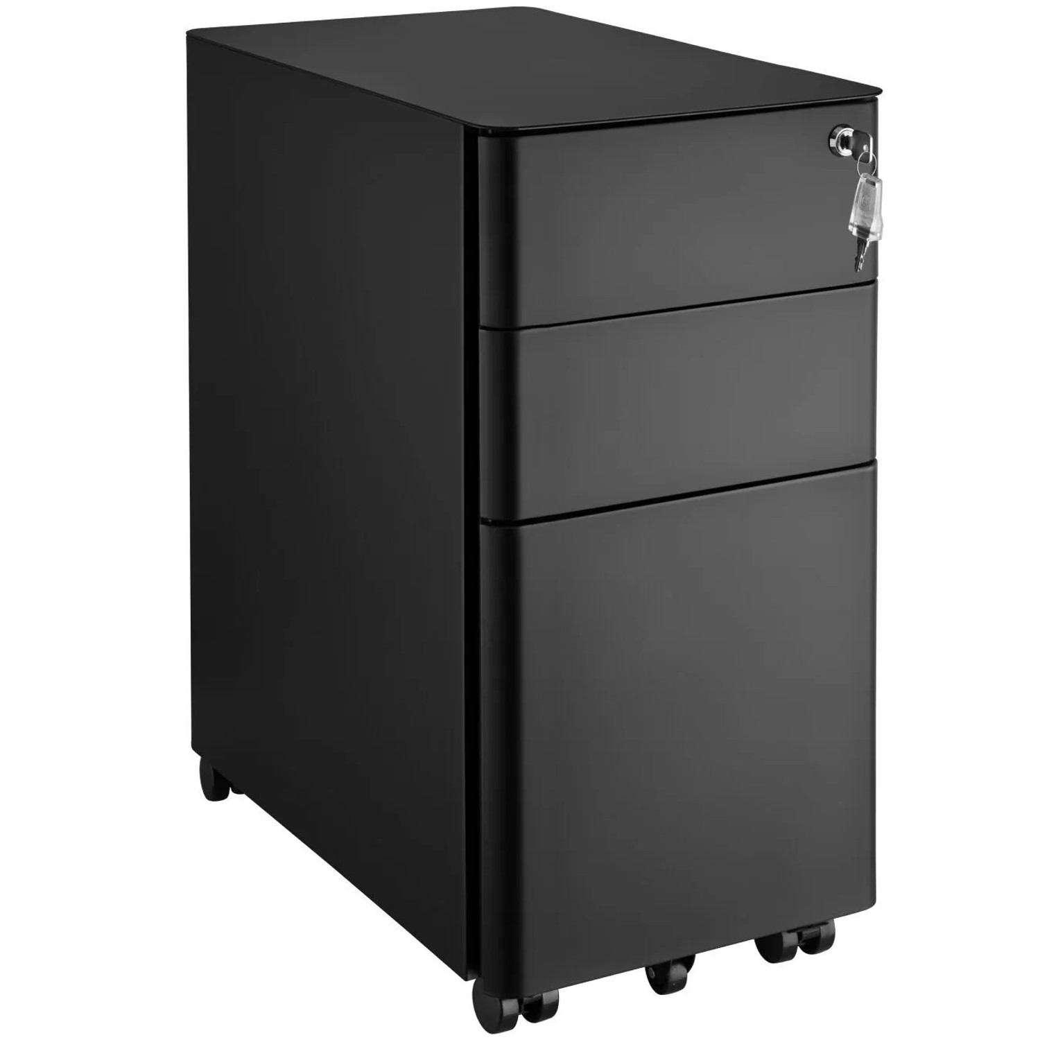 Tectake Aktenrollschrank Parvus Aus Pulverbeschichtetem Stahl 2 Schubladen und 1 Hängeregister  50 x 30 x 59 50 cm Schwarz