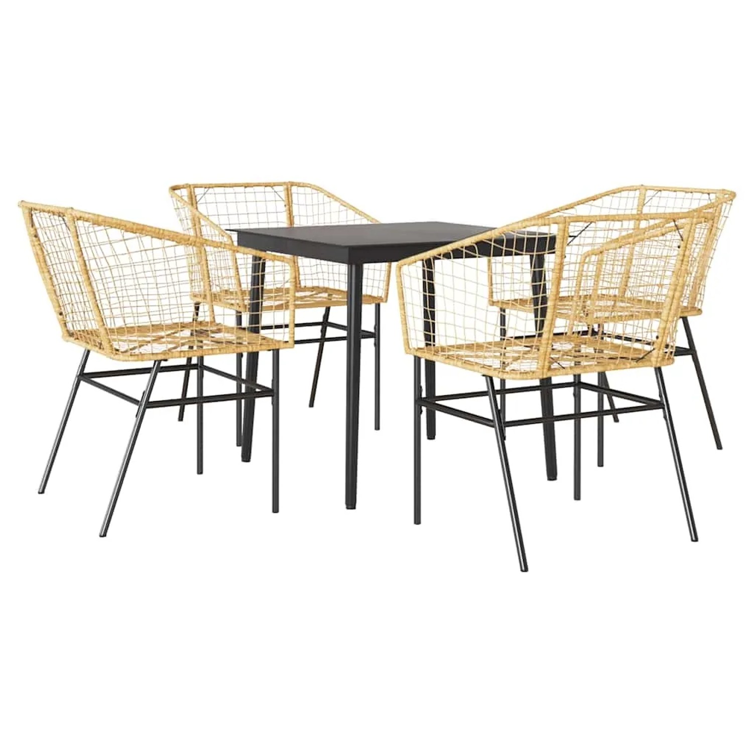 vidaXL 5-Teiliges Garten-Esszimmerset Braun Poly Rattan Glas 3334493
