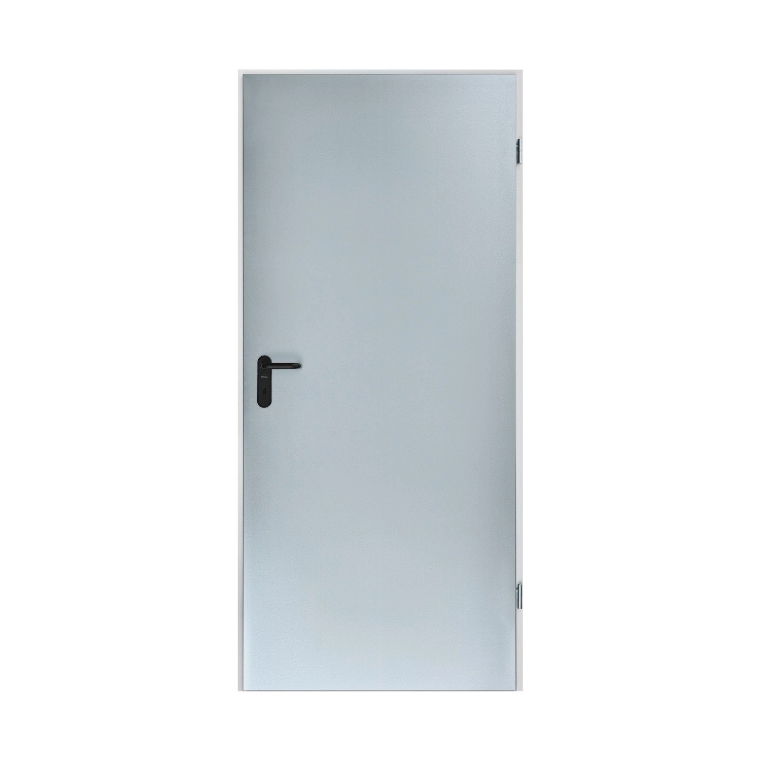 Verzinktes ZK-Tür-Element mit Eckzarge, 750x1875x55 mm, DIN Rechts, mit schwarzem Türgriff.