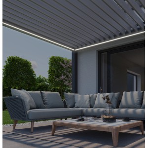 Biohort LED-Beleuchtung an Pergola, warmweißes Licht, stimmungsvolle Terrassenbeleuchtung.