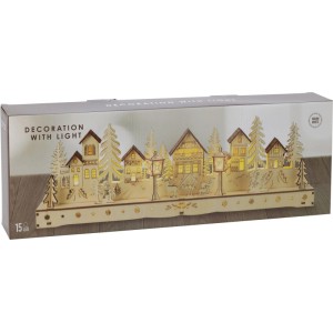 Holzhaus LED Weihnachtsdorf mit 15 warmweißen Lichtern. Detailreiche Winterlandschaft mit Häusern, Bäumen, Tieren. Batteriebetrieben.