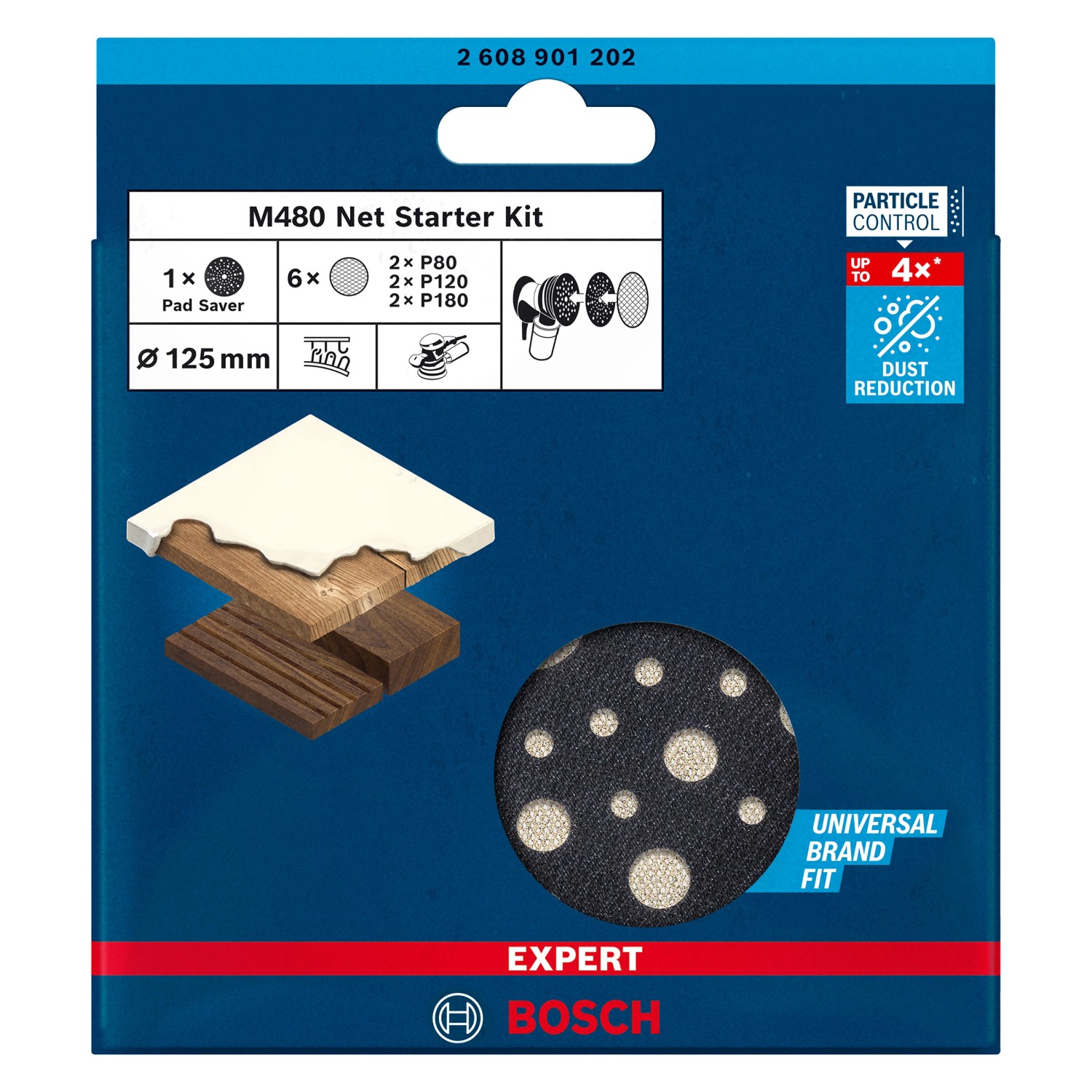 Bosch Expert Netzschleifblatt-Set M480, 7-teilig, Ø 125mm, Körnung K80-180 für Exzenterschleifer.