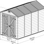Technische Zeichnung: Palram Canopia Skylight 1.9 x 3 Gerätehaus Braun-Mix mit Maßangaben.