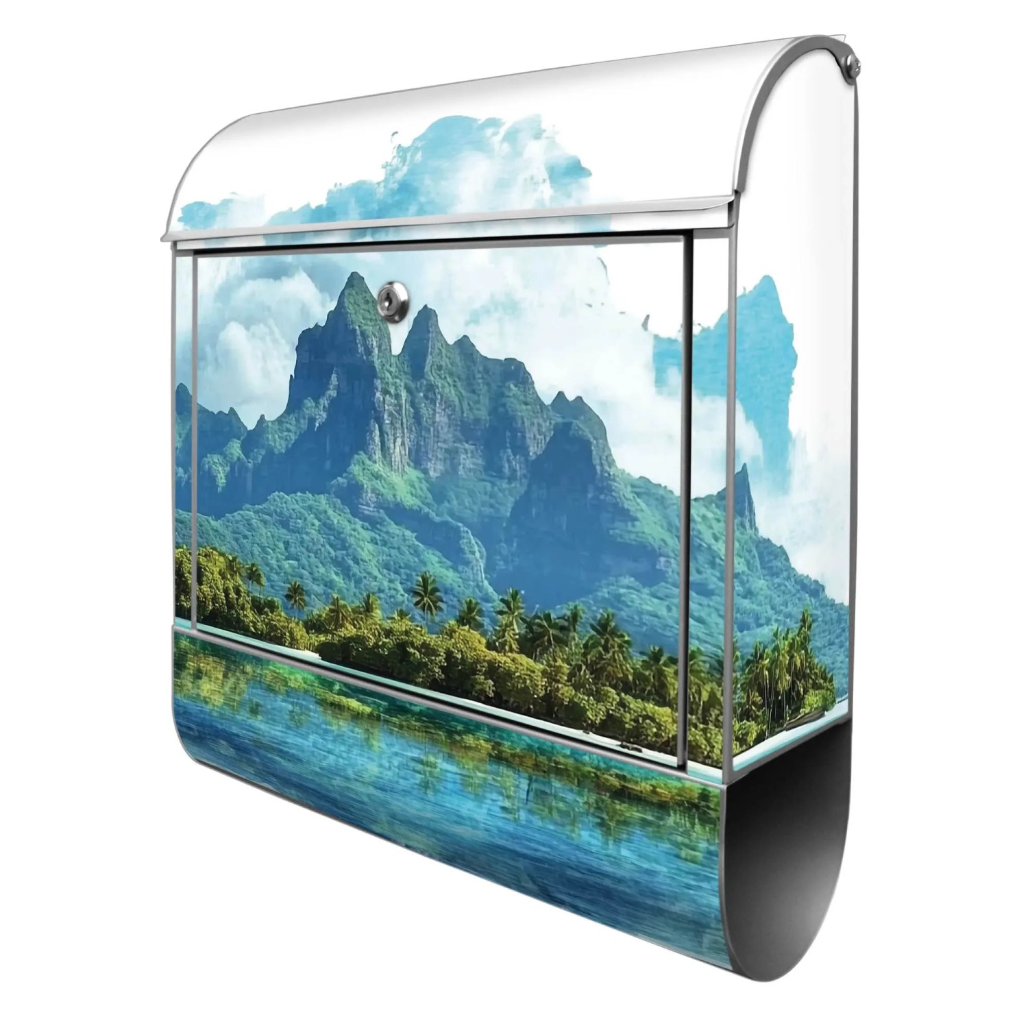 Banjado Design Briefkasten Silber Pulverbeschichtet 39x47x14cm 2 Schlüssel Mit Zeitungsfach Motiv Tropenparadies